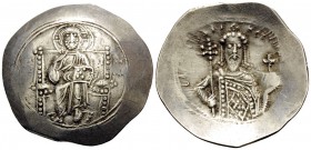 Alexius I Comnenus, 1081-1118. Aspron Trachy (Electrum, 28 mm, 3.92 g, 6 h), First coinage, Constantinople, 1082-1087. +IC XC Christ seated facing on ...