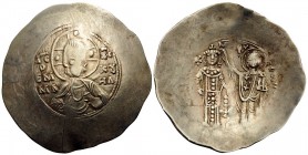 Manuel I Comnenus, 1143-1180. Aspron Trachy (Electrum, 33 mm, 4.36 g, 5 h), First coinage, Constantinople, 1143-1152 (?). IC XC / O EMMANOYHΛ ( across...