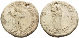 Michael Crites of Boleron and Strymon, Circa 11th Century. Seal or Bulla (Lead, 35.5 mm, 31.75 g, 10 h). CΦPAΓIC MIXAHΛ ΚΕ[..] The archangel Michael s...