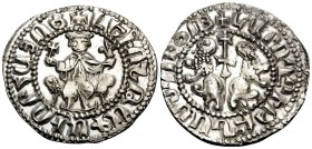ARMENIA, Cilician Armenia. Royal. Levon I, 1198-1219. Tram (Silver, 23 mm, 2.80 g, 2 h). + ԼԵԻՈՆ ԹԱԳԱԻՈՐ ՀԱՅՈՑ 'Levon King of the Armenians' Levon sea...