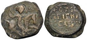 CRUSADERS. Antioch. Roger of Salerno, regent, 1112-1119. Follis (Bronze, 23 mm, 3.31 g, 9 h), Third type. O ΓEω St. George, nimbate, on horseback to r...