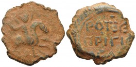CRUSADERS. Antioch. Roger of Salerno, regent, 1112-1119. Follis (Bronze, 19 mm, 5.11 g, 1 h), Third type. [O ΓEω] St. George, nimbate, on horseback to...