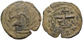 CRUSADERS. Edessa. Baldwin II, second reign, 1108-1118. Heavy Follis (Bronze, 27 mm, 4.67 g, 1 h), after 1110. Baldwin II, dressed in chain-armour and...