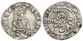 ITALY. Venezia (Venice). Giovanni Gradenigo, 1355-1356. Soldino (Silver, 15 mm, 0.54 g, 9 h), 56th Doge. + •IOhS • GRAD-ONICO• DVX Doge kneeling left,...