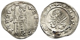 ITALY. Venezia (Venice). Andrea Contarini, 1367-1382. Soldino (Silver, 15.5 mm, 0.53 g, 11 h), 60th Doge, Filippo Barbarigo, mintmaster. +ANDR'Q'TAR• ...