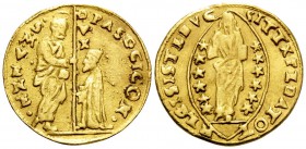 ITALY. Venezia (Venice). Pasqual Cicogna, 1585-1595. Zecchino (Gold, 20.5 mm, 3.48 g, 11 h), 88th Doge. PASQ' CICON• S •M• VЄNЄ• / DVX St. Mark standi...