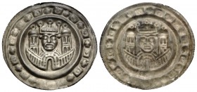 GERMANY. Ravensburg (königliche Münzstätte). Friedrich II, 1215-1250. Bracteate (Silver, 22 mm, 0.43 g, 12 h). Crowned head within city walls with gat...