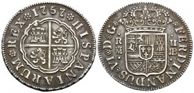 SPAIN, Reino de España. Fernando VI, 1746-1759. 2 Reales (Silver, 26 mm, 5.86 g, 12 h), Madrid mint, dated 1757. ✿HISPANIARUM✿ REX✿1757 Arms within po...