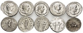 ROMAN IMPERIAL. 3rd century AD. (Silver, 30.09 g). Lot of Ten mid third century silver Antoniniani representing emperors Gordian III (4), Philip I (1)...