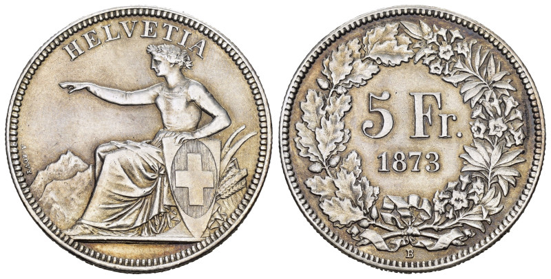 SCHWEIZ. EIDGENOSSENSCHAFT. 5 Franken 1873 Divo 46. HMZ 2-1197c. Selten, vorzügl...