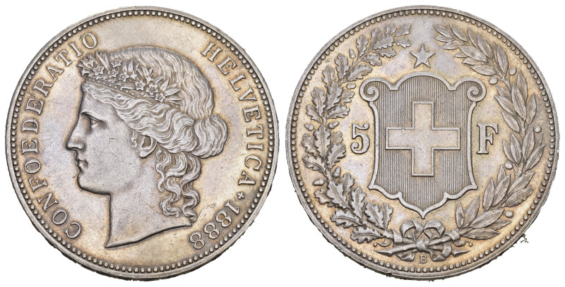 SCHWEIZ. EIDGENOSSENSCHAFT. 5 Franken 1888 . 25.00 g. Divo 116. HMZ 2-1198a. Vor...