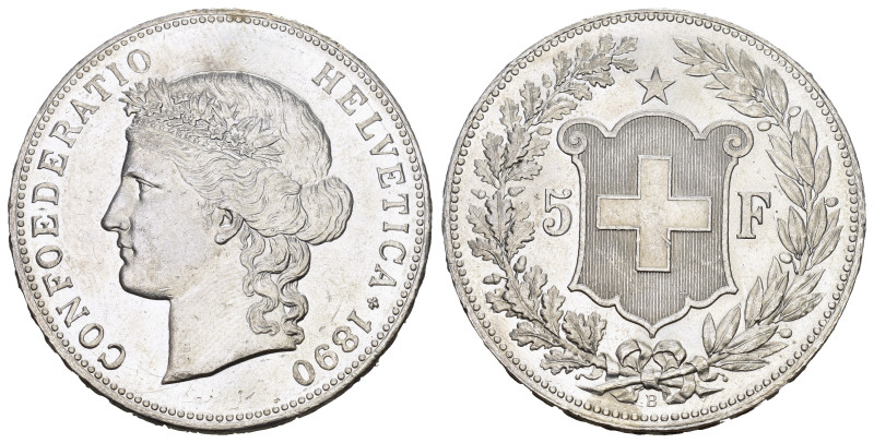 SCHWEIZ. EIDGENOSSENSCHAFT. 5 Franken 1890, Bern. 24.97 g. Divo 127. HMZ 2-1198c...
