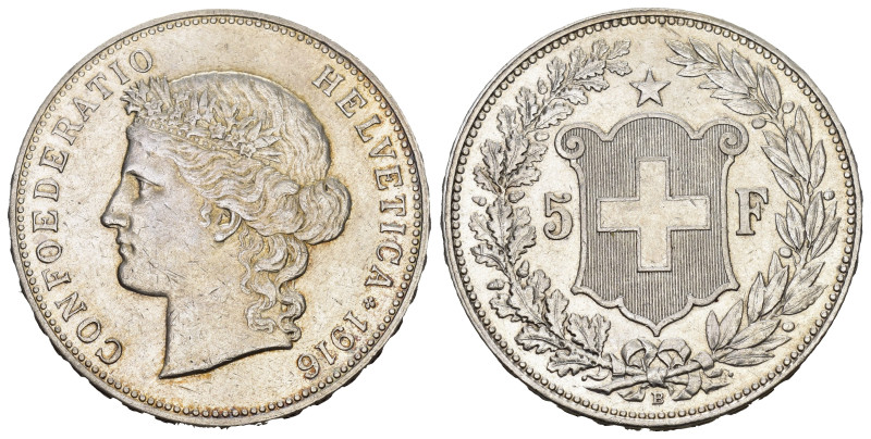 SCHWEIZ. EIDGENOSSENSCHAFT. 5 Franken 1916 Bern. 25.02 g. Divo 354. HMZ 2-1198.v...