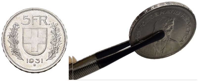 SCHWEIZ. EIDGENOSSENSCHAFT. 5 Franken 1931 Abart DMOMINUS 10 Sterne über Kopf. D...