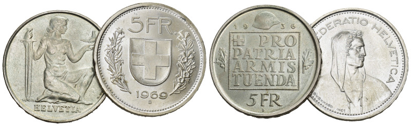 SCHWEIZ. EIDGENOSSENSCHAFT. 5 Franken 1969+ Pro Patria 1936 HMZ 2-1200 2 Stück a...
