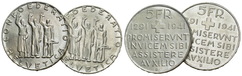 SCHWEIZ. EIDGENOSSENSCHAFT. 5 Franken 1941 2 Stk Silber 15g selten FDC 
Dieses L...