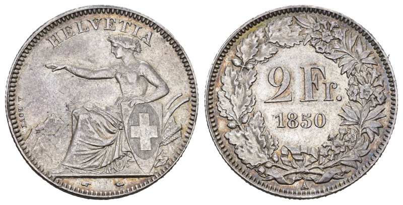 SCHWEIZ. EIDGENOSSENSCHAFT. 2 Franken 1850 B, Bern. HMZ 2-1201. Vorzüglich 
Dies...