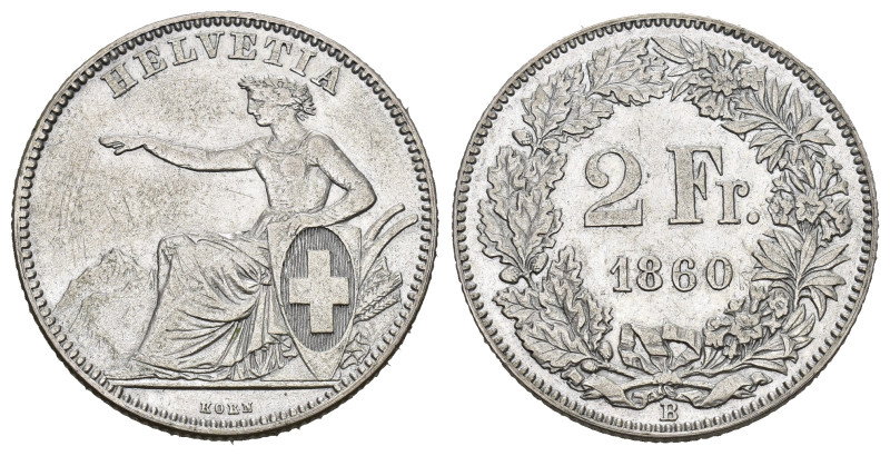 SCHWEIZ. EIDGENOSSENSCHAFT. 2 Franken 1860, Bern. HMZ 2-1201. sehr schön bis Vor...