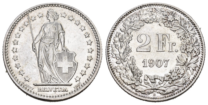 SCHWEIZ. EIDGENOSSENSCHAFT. 2 Franken 1907 Bern. HMZ 2-1201. bis unzirkuliert 
D...