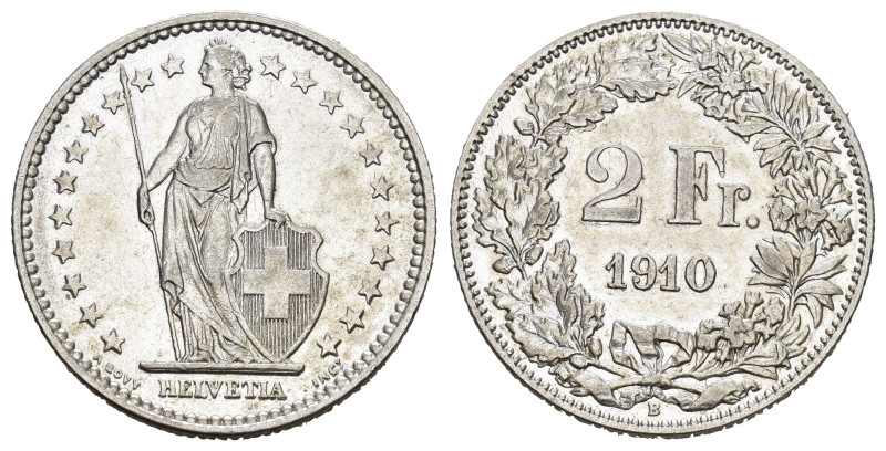 SCHWEIZ. EIDGENOSSENSCHAFT. 2 Franken 1910 Bern. HMZ 2-1201. berieben vorzüglich...