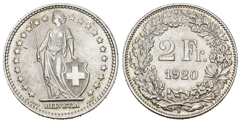 SCHWEIZ. EIDGENOSSENSCHAFT. 2 Franken 1920 Bern. HMZ 2-1201. fast unzirkuliert 
...