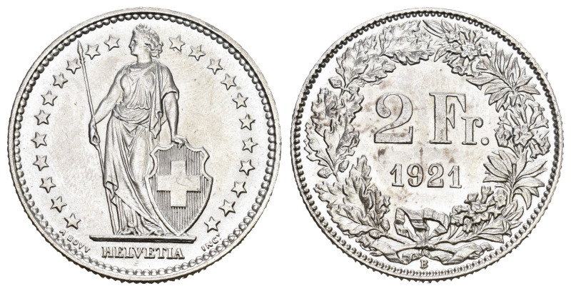 SCHWEIZ. EIDGENOSSENSCHAFT. 2 Franken 1921 Bern. HMZ 2-1201. fast unzirkuliert 
...