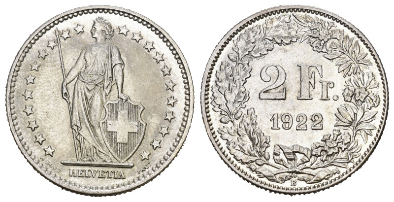 SCHWEIZ. EIDGENOSSENSCHAFT. 2 Franken 1922 Bern. HMZ 2-1201. fast unzirkuliert 
...