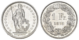 SCHWEIZ. EIDGENOSSENSCHAFT. 1 Franken 1875 4.97 g. HMZ 2-1203 minimal berieben fast unzirkuliert 
Dieses Los unterliegt bei Auslieferung in der Schwei...