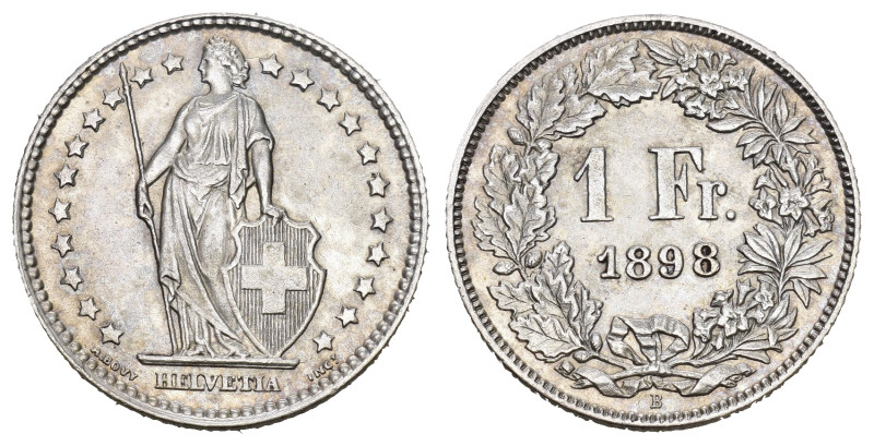SCHWEIZ. EIDGENOSSENSCHAFT. 1 Franken 1898 4.97 g. HMZ 2-1203 vorzüglich 
Dieses...
