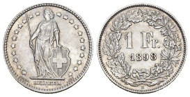 SCHWEIZ. EIDGENOSSENSCHAFT. 1 Franken 1898 4.97 g. HMZ 2-1203 vorzüglich 
Dieses Los unterliegt bei Auslieferung in der Schweiz der Margenbesteuerung ...
