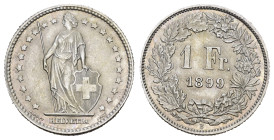 SCHWEIZ. EIDGENOSSENSCHAFT. 1 Franken 1899 4.97 g. HMZ 2-1203 vorzüglich bis unzirkuliert 
Dieses Los unterliegt bei Auslieferung in der Schweiz der M...
