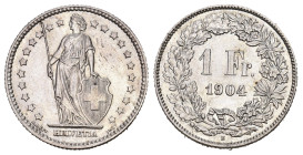 SCHWEIZ. EIDGENOSSENSCHAFT. 1 Franken 1904 4.97 g. HMZ 2-1203 bis unzirkuliert 
Dieses Los unterliegt bei Auslieferung in der Schweiz der Margenbesteu...
