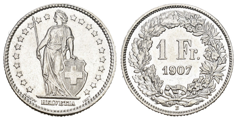 SCHWEIZ. EIDGENOSSENSCHAFT. 1 Franken 1907 4.97 g. HMZ 2-1203 bis unzirkuliert b...