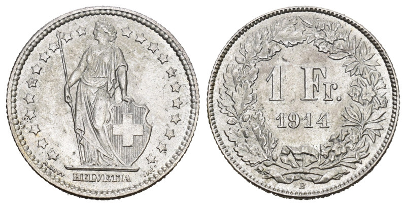 SCHWEIZ. EIDGENOSSENSCHAFT. 1 Franken 1914 4.97 g. HMZ 2-1203 kratzer vorzüglich...