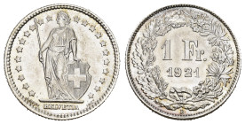 SCHWEIZ. EIDGENOSSENSCHAFT. 1 Franken 1921 4.97 g. HMZ 2-1203 fast FDC 
Dieses Los unterliegt bei Auslieferung in der Schweiz der Margenbesteuerung ge...