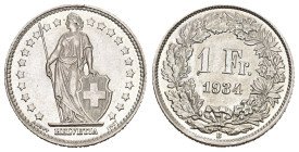 SCHWEIZ. EIDGENOSSENSCHAFT. 1 Franken 1934 4.97 g. HMZ 2-1203 bis unzirkuliert 
Dieses Los unterliegt bei Auslieferung in der Schweiz der Margenbesteu...