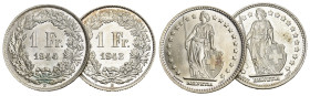 SCHWEIZ. EIDGENOSSENSCHAFT. 1 Franken 1943+1944 2 Stk 4.97 g. HMZ 2-1203 fast FDC 
Dieses Los unterliegt bei Auslieferung in der Schweiz der Margenbes...