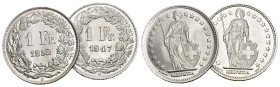 SCHWEIZ. EIDGENOSSENSCHAFT. 1 Franken 1947+1952 2 Stk 4.97 g. HMZ 2-1203 fast FDC 
Dieses Los unterliegt bei Auslieferung in der Schweiz der Margenbes...