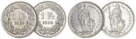 SCHWEIZ. EIDGENOSSENSCHAFT. 1 Franken 1953+1955 2 Stk 4.97 g. HMZ 2-1203 fast FDC 
Dieses Los unterliegt bei Auslieferung in der Schweiz der Margenbes...