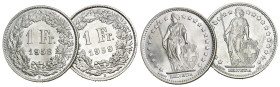 SCHWEIZ. EIDGENOSSENSCHAFT. 1 Franken 1958+1959 2 Stk 4.97 g. HMZ 2-1203 fast FDC 
Dieses Los unterliegt bei Auslieferung in der Schweiz der Margenbes...
