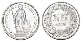 SCHWEIZ. EIDGENOSSENSCHAFT. 1/2 Franken 1878 . HMZ 1205 fast unzirkuliert berieben 
Dieses Los unterliegt bei Auslieferung in der Schweiz der Margenbe...