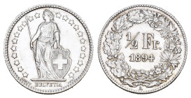 SCHWEIZ. EIDGENOSSENSCHAFT. 1/2 Franken 1894 . HMZ 1205 bis unzirkuliert 
Dieses Los unterliegt bei Auslieferung in der Schweiz der Margenbesteuerung ...