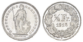 SCHWEIZ. EIDGENOSSENSCHAFT. 1/2 Franken 1916 . HMZ 1205 fast FDC 
Dieses Los unterliegt bei Auslieferung in der Schweiz der Margenbesteuerung gemäss M...
