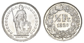 SCHWEIZ. EIDGENOSSENSCHAFT. 1/2 Franken 1920 . HMZ 1205 fast FDC 
Dieses Los unterliegt bei Auslieferung in der Schweiz der Margenbesteuerung gemäss M...