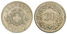 SCHWEIZ. EIDGENOSSENSCHAFT. 20 Rappen 1850 BB HMZ 2-1207 bis unzirkuliert 
Dieses Los unterliegt bei Auslieferung in der Schweiz der Margenbesteuerung...