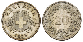 SCHWEIZ. EIDGENOSSENSCHAFT. 20 Rappen 1859 HMZ 2-1207 bis unzirkuliert 
Dieses Los unterliegt bei Auslieferung in der Schweiz der Margenbesteuerung ge...