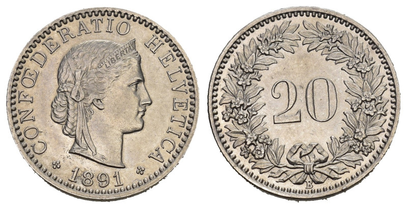 SCHWEIZ. EIDGENOSSENSCHAFT. 20 Rappen 1891 HMZ 2-1207 berieben bis unzirkuliert ...