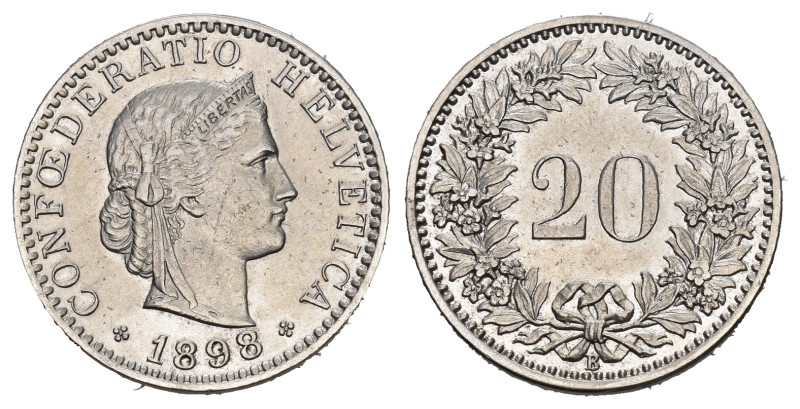 SCHWEIZ. EIDGENOSSENSCHAFT. 20 Rappen 1898 HMZ 2-1207 bis unzirkuliert 
Dieses L...