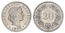 SCHWEIZ. EIDGENOSSENSCHAFT. 20 Rappen 1898 HMZ 2-1207 bis unzirkuliert 
Dieses Los unterliegt bei Auslieferung in der Schweiz der Margenbesteuerung ge...