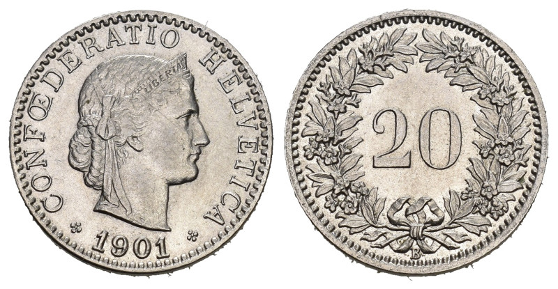 SCHWEIZ. EIDGENOSSENSCHAFT. 20 Rappen 1901 HMZ 2-1207 bis unzirkuliert 
Dieses L...
